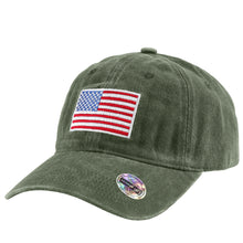 Load image into Gallery viewer, USA Flag Embroidered Baseball Cap - Olive Green