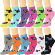 Load image into Gallery viewer, 12-Pack Butterfly Women's Ankle Socks