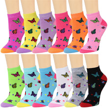 Load image into Gallery viewer, 12-Pack Butterfly Women's Ankle Socks