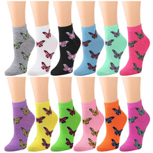 Load image into Gallery viewer, 12-Pack Butterfly Women's Ankle Socks