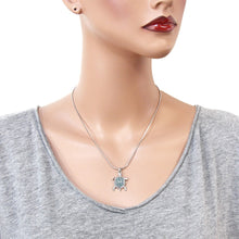 Load image into Gallery viewer, Aqua Crystal Turtle Pendant Necklace