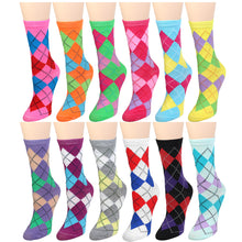 Load image into Gallery viewer, 12-Pack Women's Crew Socks - Argyle
