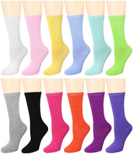 Load image into Gallery viewer, 12-Pack Women's Crew Socks - Solid Assorted