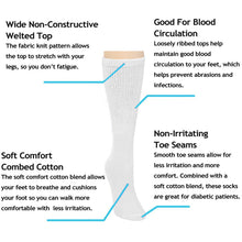 Load image into Gallery viewer, Falari Women Diabetic Socks Diabetes Edema and Circulatory Loose Fitting Cotton Crew Socks - 6 Pairs White