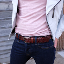 Load image into Gallery viewer, Men's Leather Braided Belt Stainless Steel Buckle 35mm